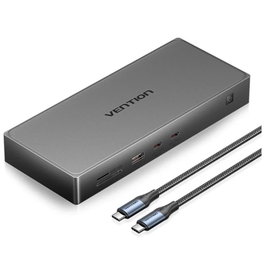 Vention Docking Station USB-C TPWH0 11 en 1, 2xHDMI 4K 60Hz, DisplayPort, 3xUSB 10Gbps, 2xUSB-C, PD 100W, RJ45, Lector Tarjetas, Compatible Apple M1/M2, Gris